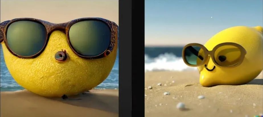 「一顆檸檬戴著墨鏡在沙灘上休息」-人工智慧請創作